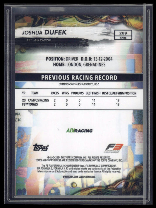 2024 Topps Finest Formula 1 #269 Joshua Dufek Gold Refractors #/20