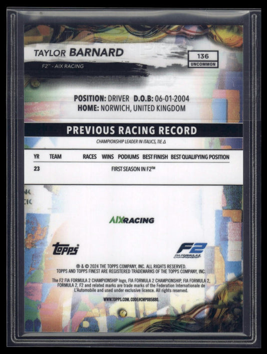 2024 Topps Finest Formula 1 #136 Taylor Barnard Blue Refractors #/150