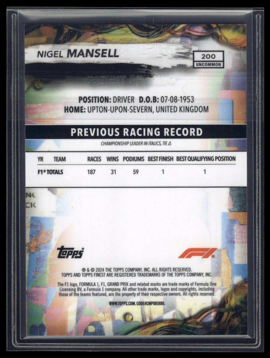 2024 Topps Finest Formula 1 #200 Nigel Mansell Blue Refractors #/150