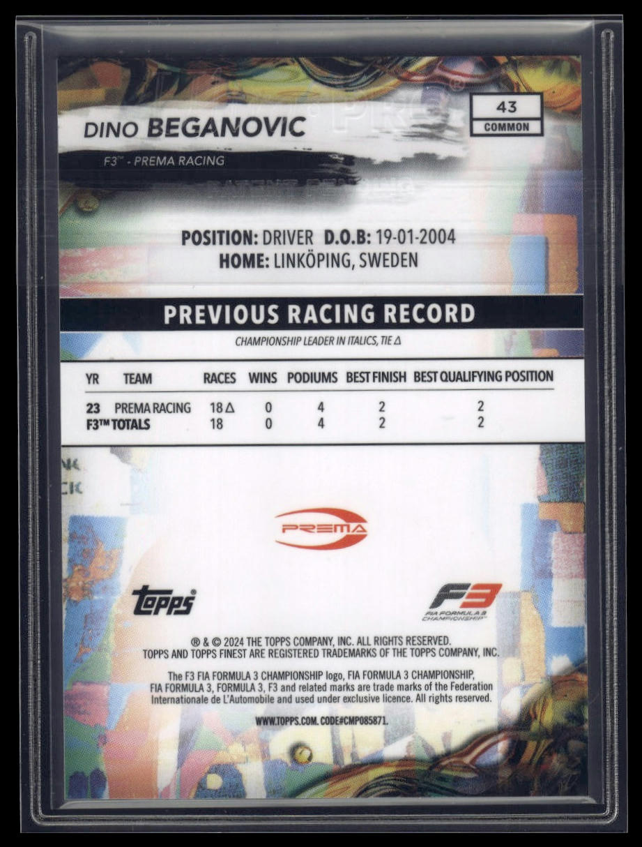 2024 Topps Finest Formula 1 #43 Dino Beganovic Blue Refractors #/200