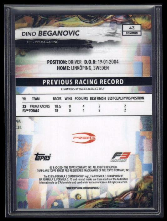 2024 Topps Finest Formula 1 #43 Dino Beganovic Blue Refractors #/200
