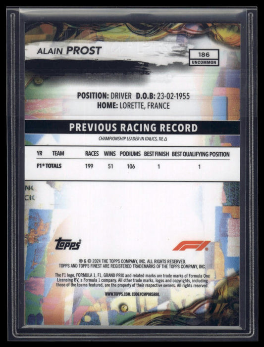 2024 Topps Finest Formula 1 #186 Alain Prost Blue Refractors #/150