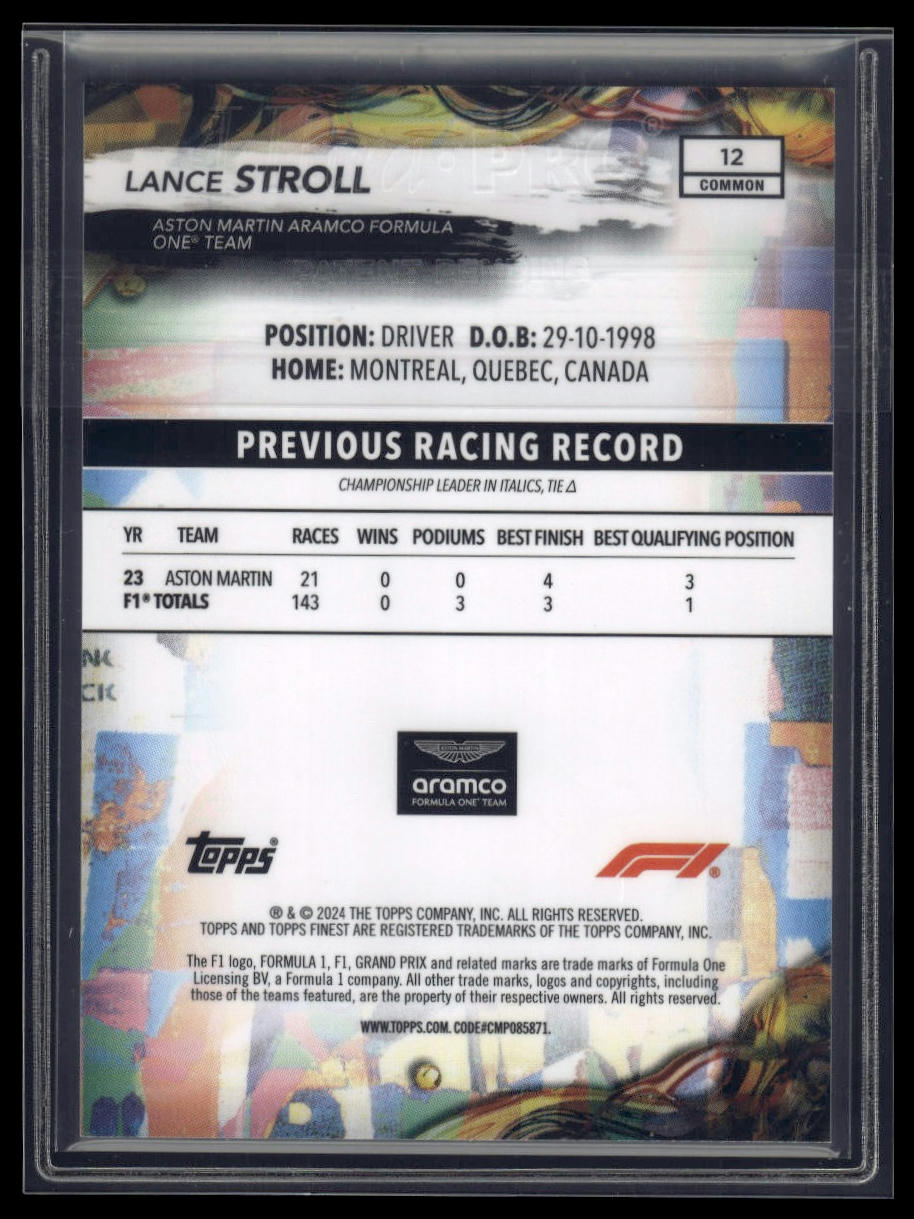 2024 Topps Finest Formula 1 #12 Lance Stroll Blue Refractors #/200