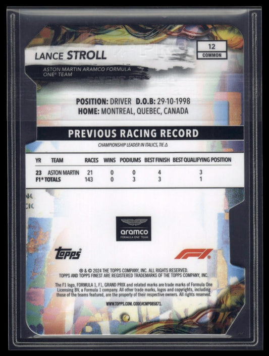 2024 Topps Finest Formula 1 #12 Lance Stroll Refractors Die Cut #/99