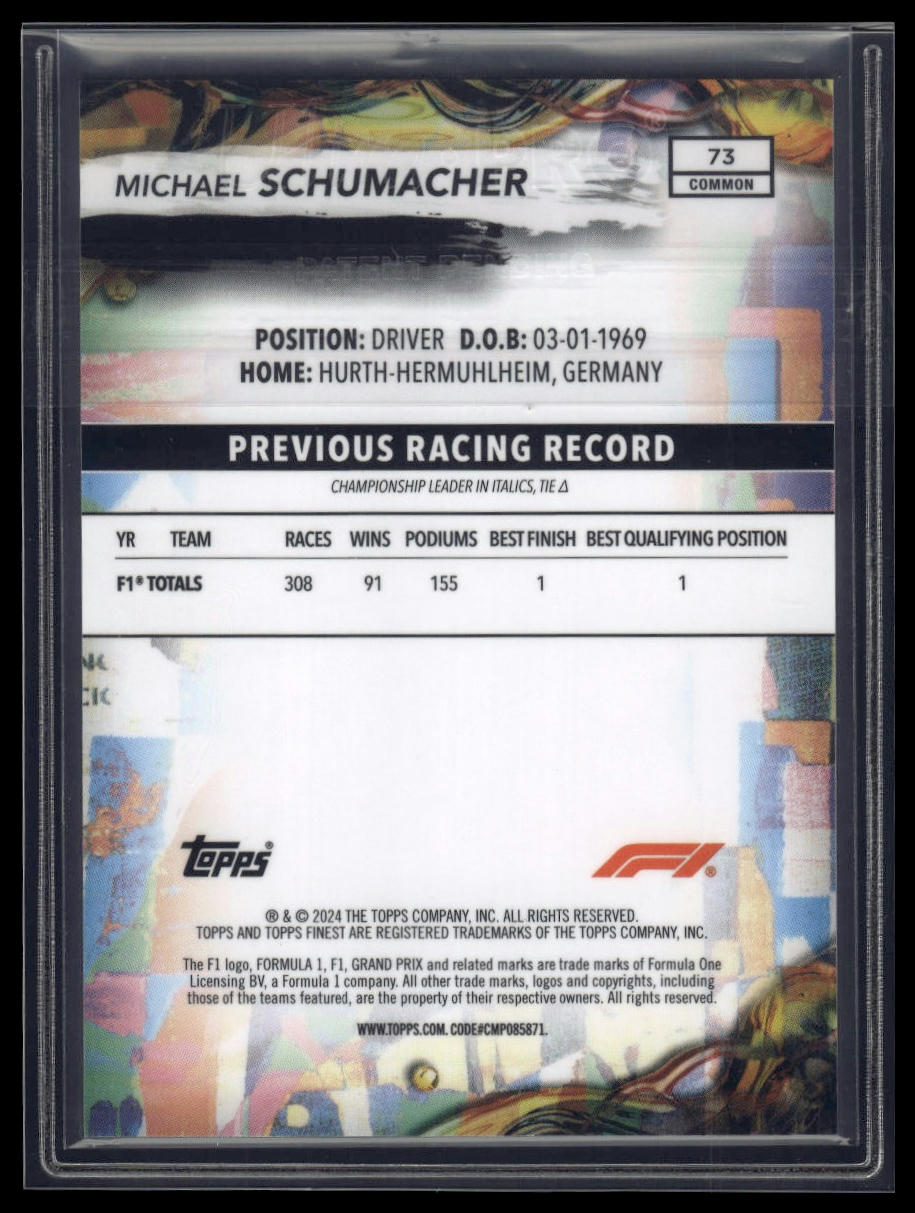 2024 Topps Finest Formula 1 #73 Michael Schumacher Blue Refractors #/200