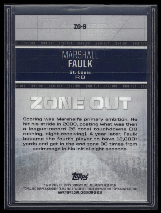2024 Topps Signature Class #ZO-6 Marshall Faulk Zone Out Green #/150