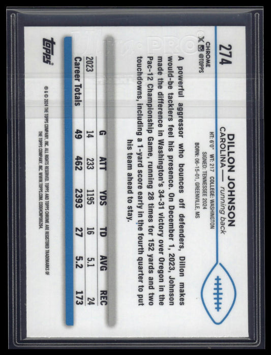 2024 Topps Chrome #274 Dillon Johnson Magenta Refractor #/399