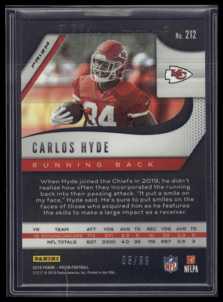 2019 Panini Prizm #212 Carlos Hyde Blue Ice #/99