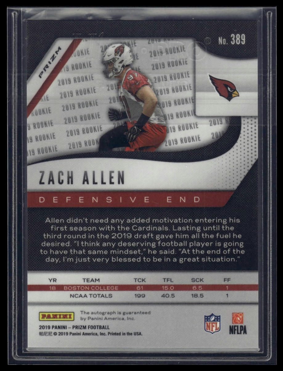 2019 Panini Prizm #389 Zach Allen Rookie Autographs
