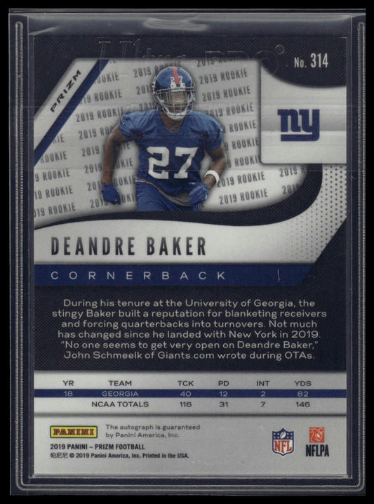 2019 Panini Prizm #314 Deandre Baker Rookie Autographs