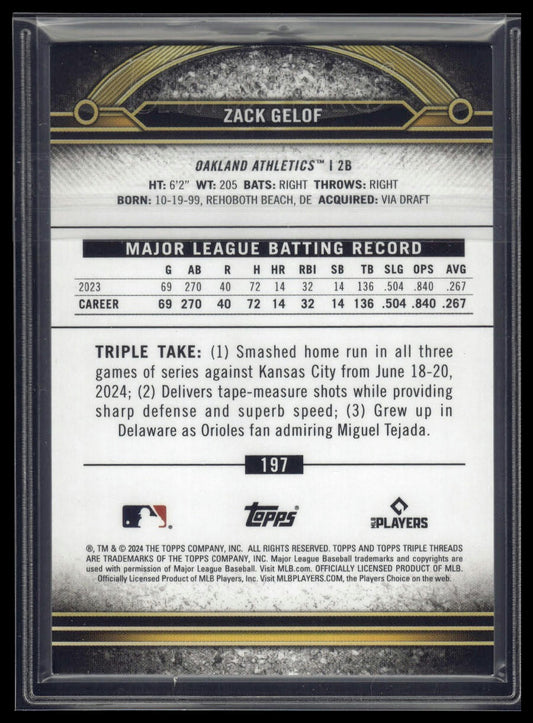 2024 Topps Triple Threads #197 Zack Gelof Amber #/199