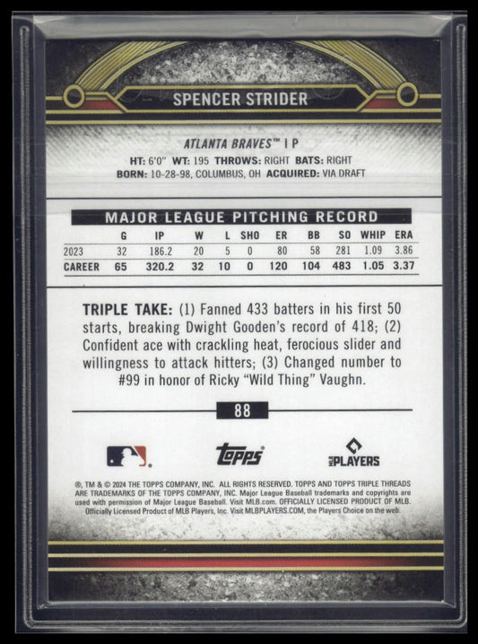 2024 Topps Triple Threads #88 Spencer Strider Amber #/199