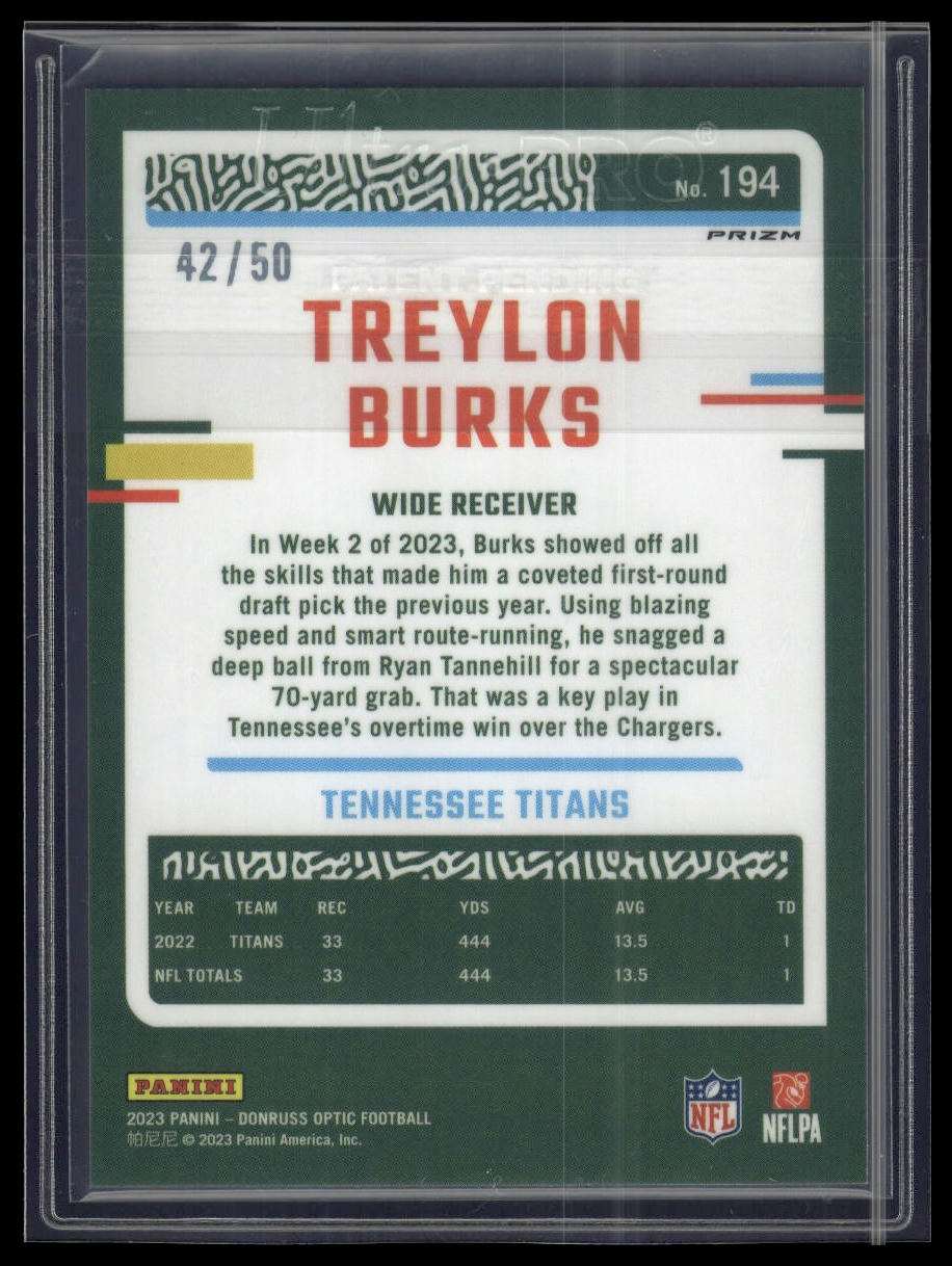 2023 Donruss Optic #194 Treylon Burks Purple #/50