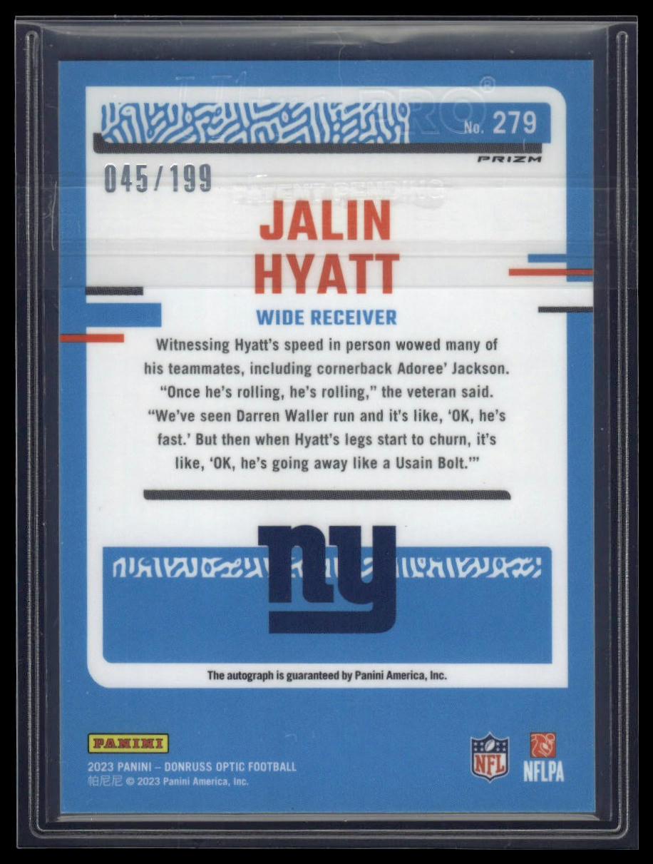 2023 Donruss Optic #279 Jalin Hyatt Rated Rookies RPS Autographs #/199