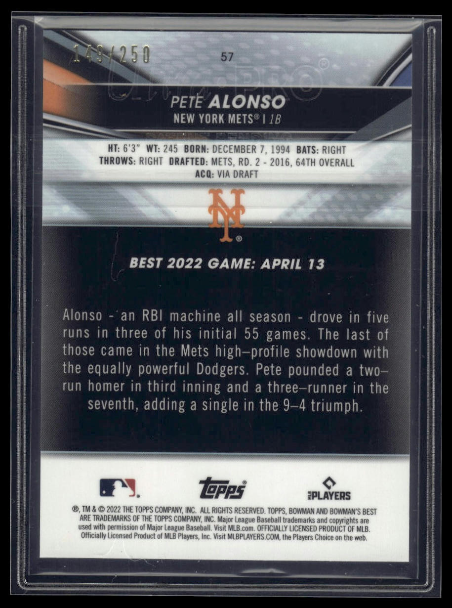 2022 Bowman's Best #57 Pete Alonso Purple Refractor #/250