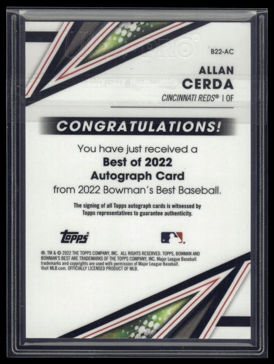 2022 Bowman's Best #B22-AC Allan Cerda Auto Green Refractor #/99