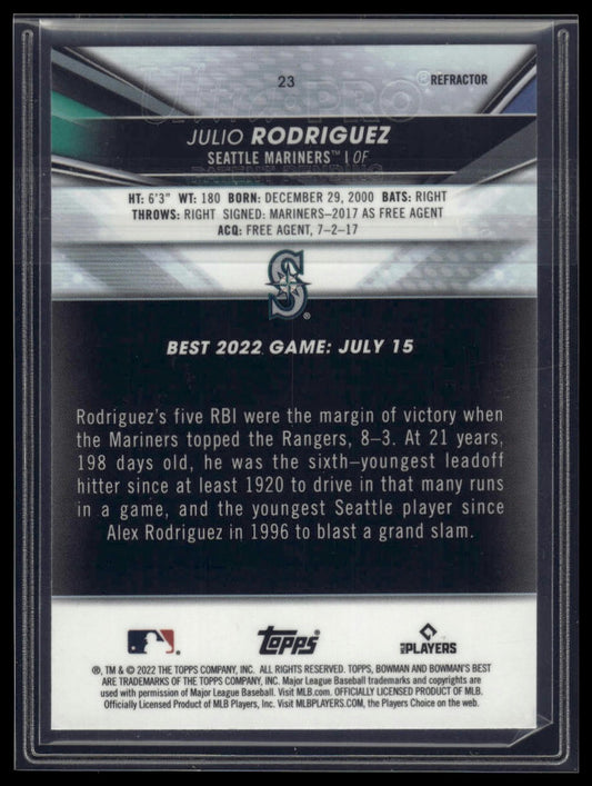 2022 Bowman's Best #23 Julio Rodriguez Refractor