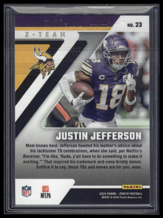 2024 Panini Zenith #23 Justin Jefferson Z-Team Blue #/25