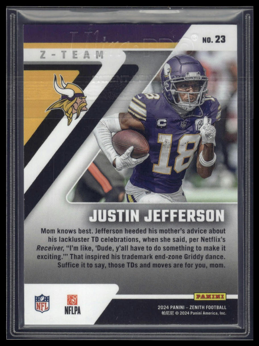 2024 Panini Zenith #23 Justin Jefferson Z-Team Blue #/25