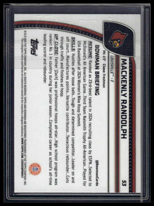2024-25 Bowman University Chrome #53 Mackenly Randolph Blue Reptilian /150