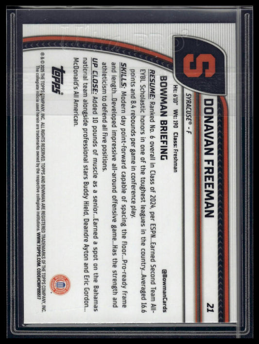 2024-25 Bowman University Chrome #21 Donavan Freeman Green Refractor #/99