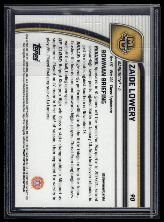 2024-25 Bowman University Chrome #90 Zaide Lowery Green Reptilian Refractor #/75