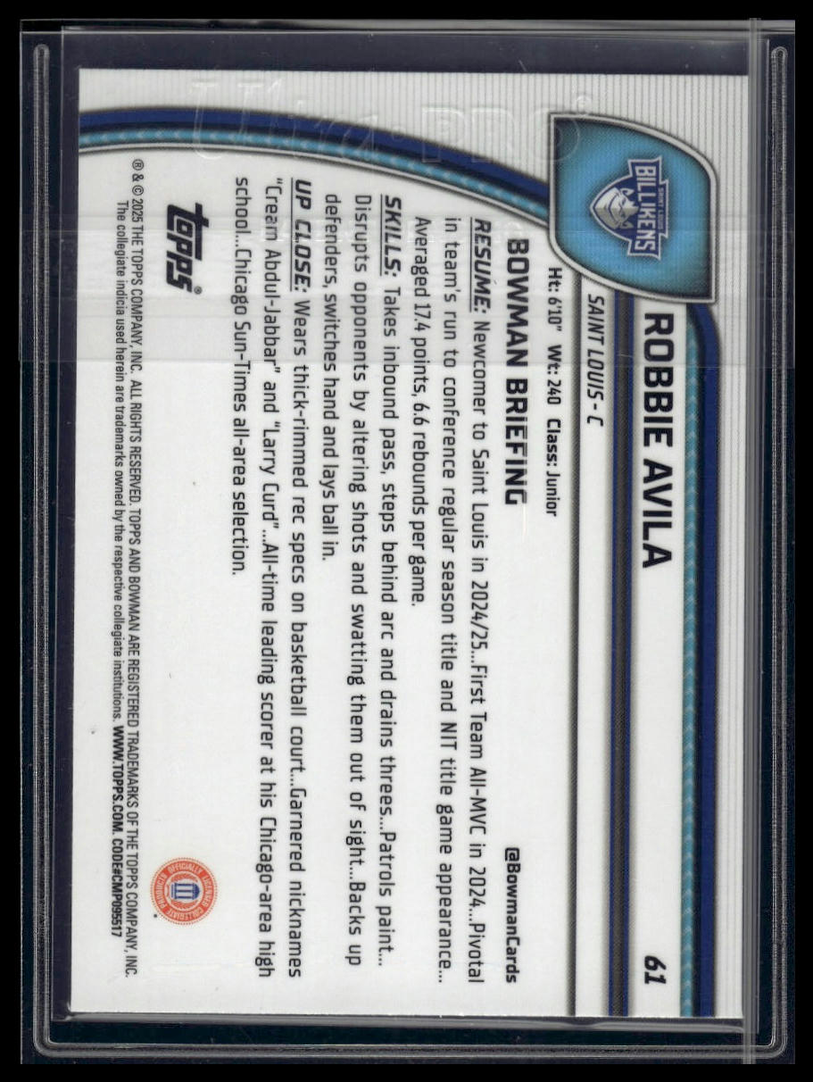 2024-25 Bowman University Chrome #61 Robbie Avila Green Refractor #/99