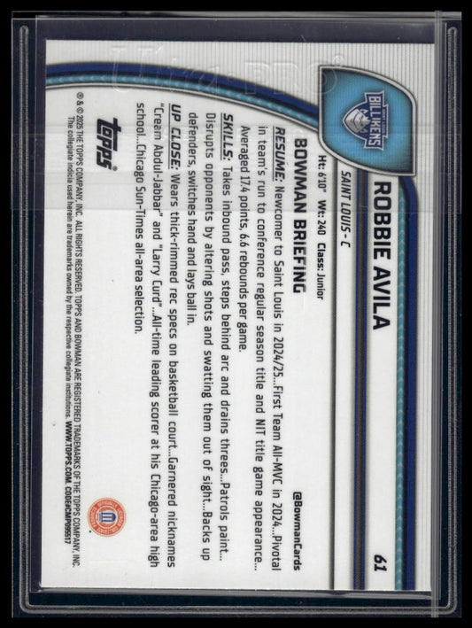 2024-25 Bowman University Chrome #61 Robbie Avila Green Refractor #/99