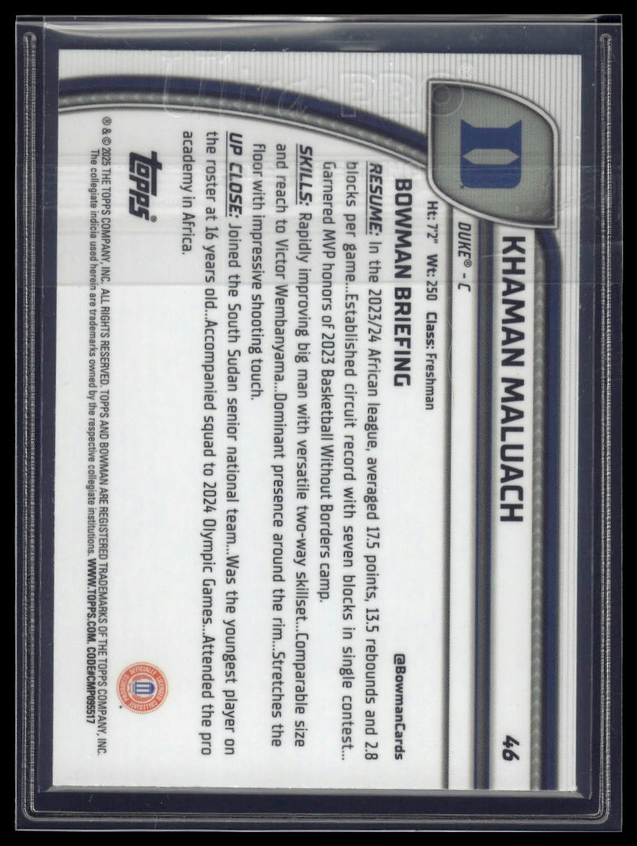 2024-25 Bowman University Chrome #46 Khaman Maluach Purple Refractor #/399