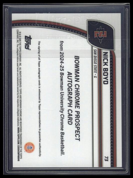 2024-25 Bowman University Chrome #73 Nicholas Boyd Prospects Autographs