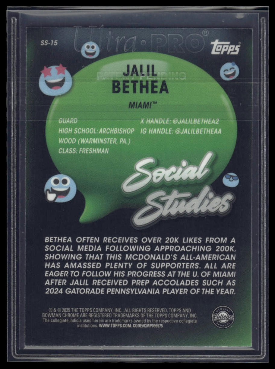 2024-25 Bowman University Chrome #SS-15 Jalil Bethea Social Studies Blue /150