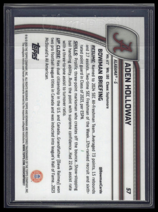 2024-25 Bowman University Chrome #57 Aden Holloway Purple Refractor #/399