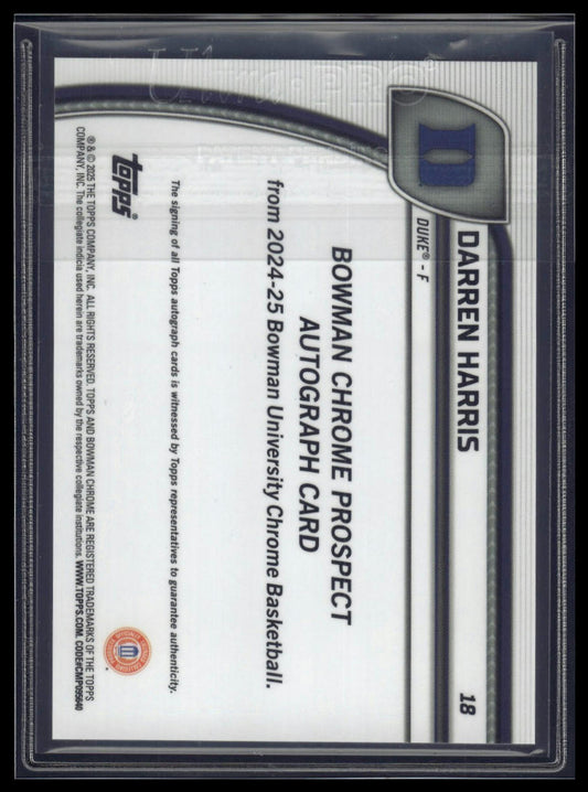 2024-25 Bowman University Chrome #18 Darren Harris Auto Stealth Refractor