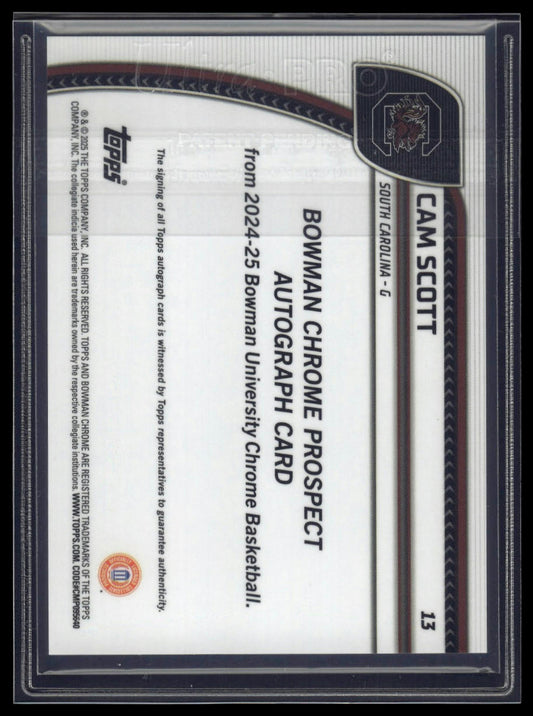 2024-25 Bowman University Chrome #13 Cam Scott Green Shimmer Refractor
