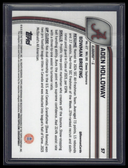 2024-25 Bowman University Chrome #57 Aden Holloway Blue Reptilian /150
