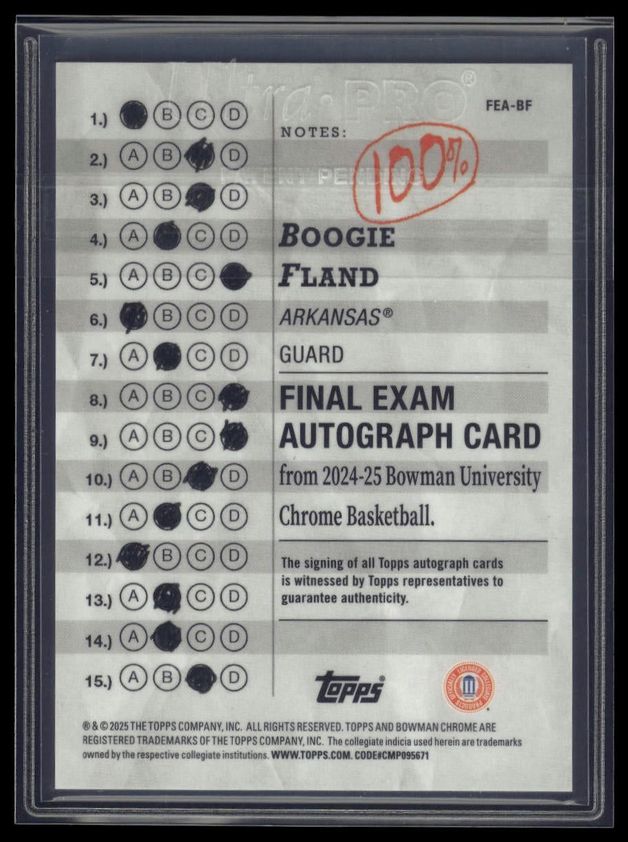2024-25 Bowman University Chrome #FEA-BF Boogie Fland Final Exam Autographs