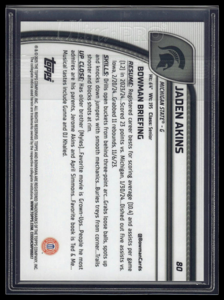 2024-25 Bowman University Chrome #80 Jaden Akins Black and Gold Stealth /24