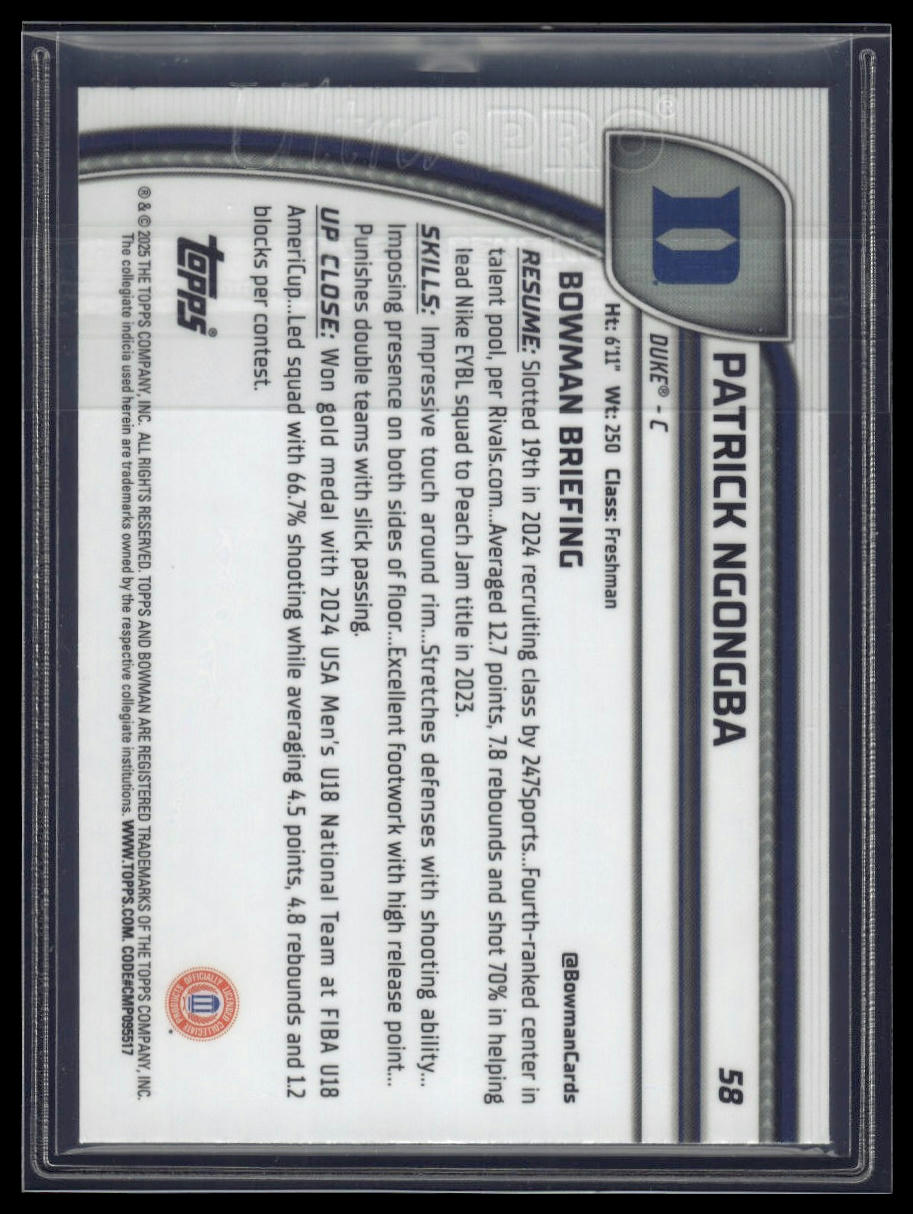 2024-25 Bowman University Chrome #58 Patrick Ngongba Blue Refractor #/199