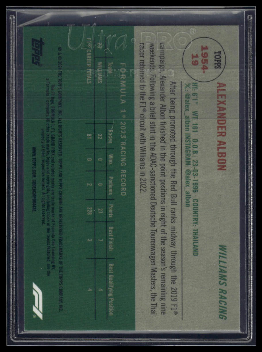 2024 Topps Chrome Formula 1 #1954-19 Alexander Albon 1954 Topps