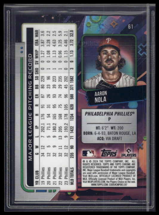 2024 Topps Chrome Cosmic #61 Aaron Nola Green Space Dust Refractors #/75