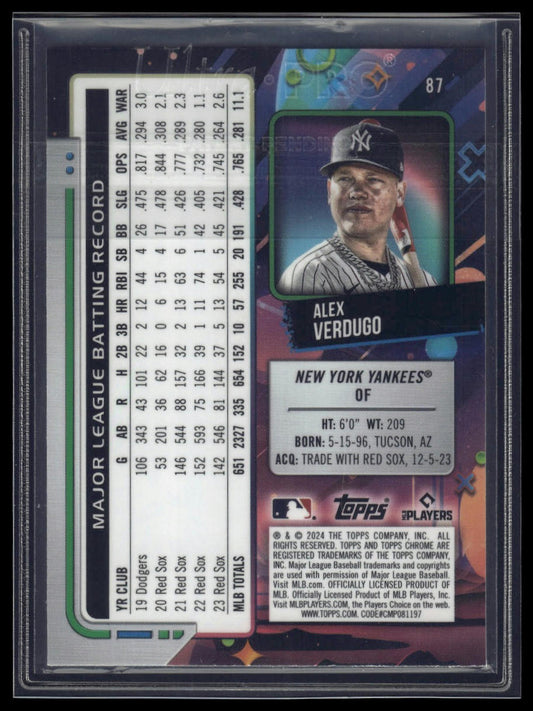 2024 Topps Chrome Cosmic #87 Alex Verdugo Aqua Equinox Refractors #/199