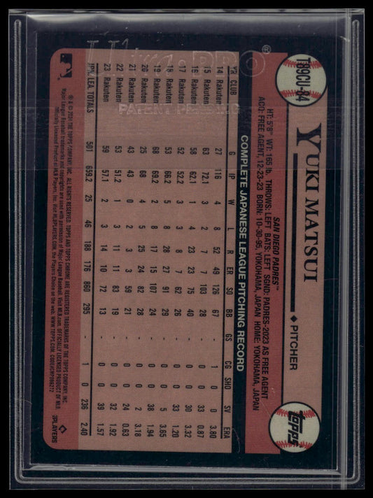 2024 Topps Update Yuki Matsui 1989 Topps Baseball 35th Anniversary Chrome