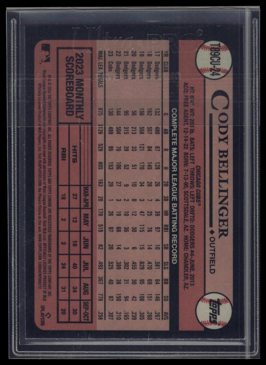 2024 Topps Update Cody Bellinger 1989 Topps Baseball 35th Anniversary Chrome