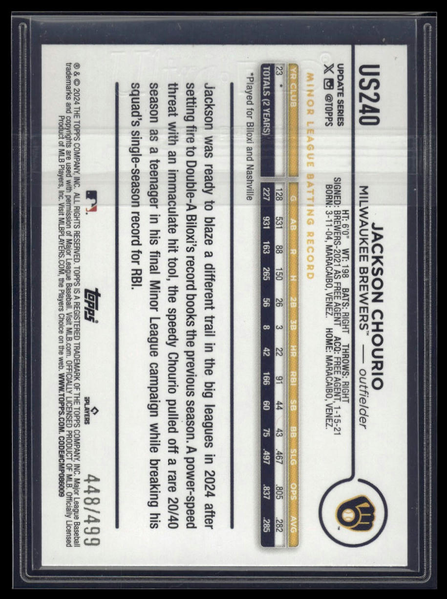 2024 Topps Update #US240 Jackson Chourio Green Crackle Foilboard #/499