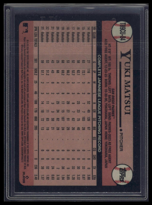 2024 Topps Update Yuki Matsui 1989 Topps Baseball 35th Anniversary Chrome /150