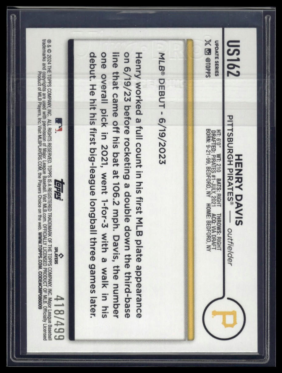 2024 Topps Update #US162 Henry Davis Green Crackle Foilboard #/499