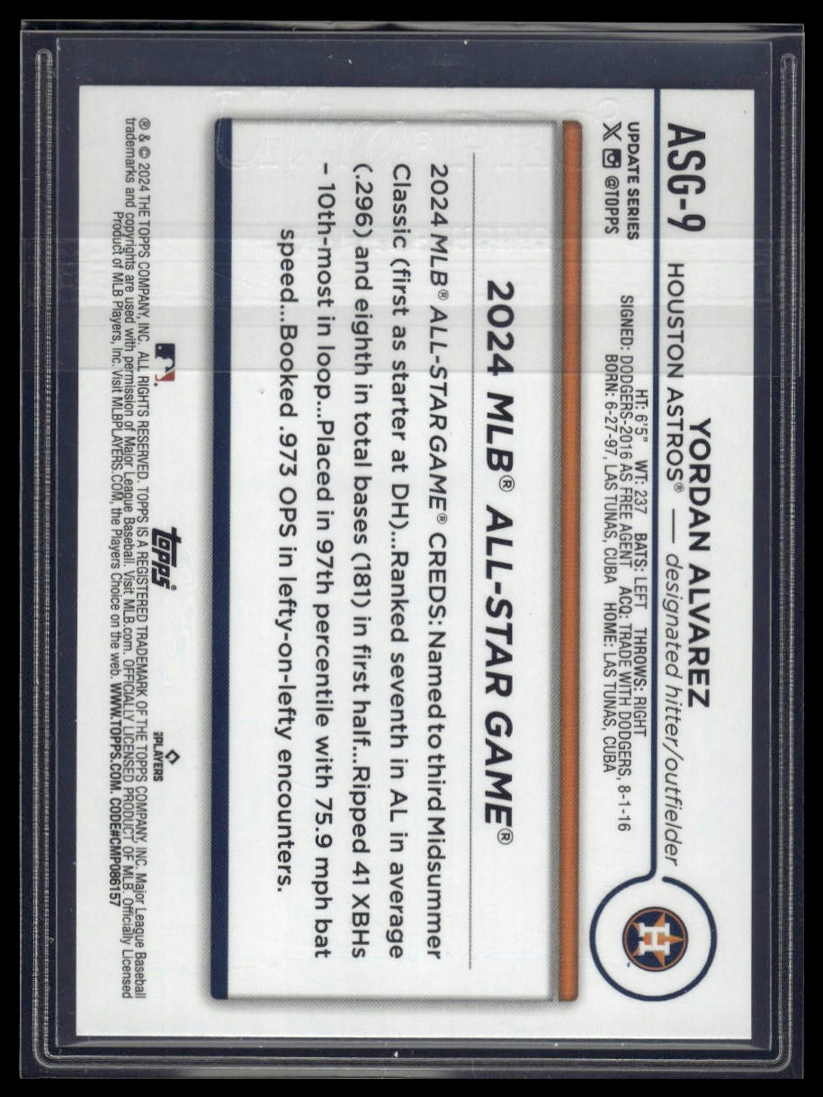 2024 Topps Update #ASG-9 Yordan Alvarez 2024 All-Star Game Blue