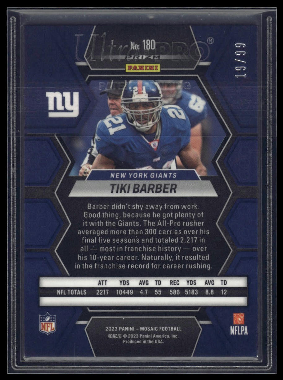 2023 Panini Mosaic #180 Tiki Barber Blue Mosaic #/99