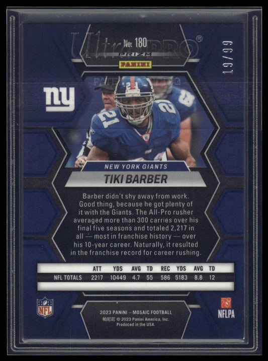 2023 Panini Mosaic #180 Tiki Barber Blue Mosaic #/99