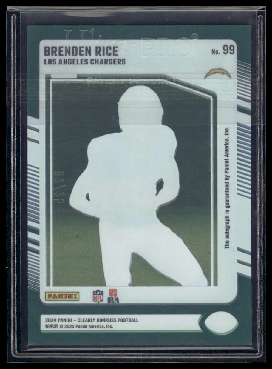 2024 Clearly Donruss #99 Brenden Rice Clearly Rated Rookie Autographs Green #/25